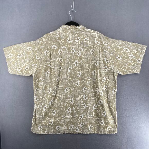 Vintage Pacific Scene Neutral Tan Floral Hawaiian Button Down Shirt Mens XL - Picture 4 of 13